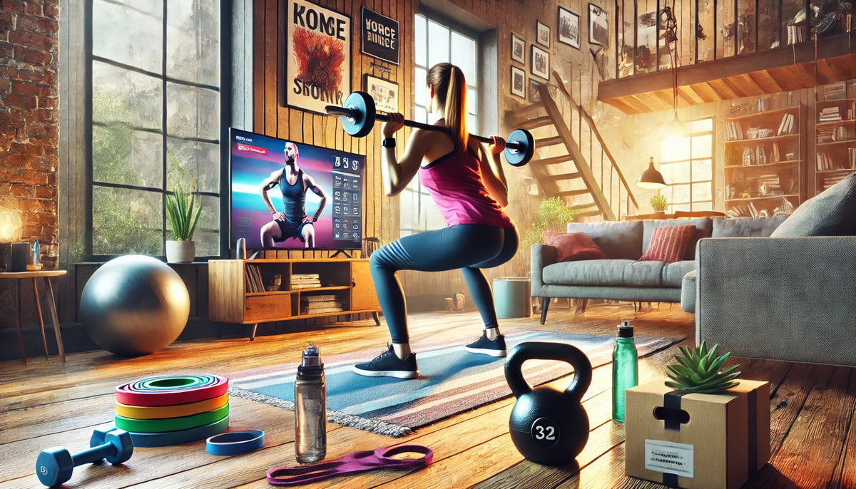 Ilustração de uma mulher a realizar um exercício junto ao sofá