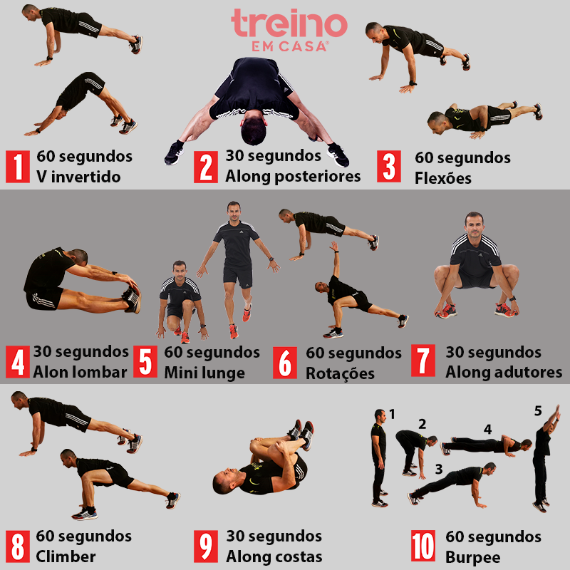 Treino do dia F25020 Funcional 3-5 rondas em circuito de 10 exercícios