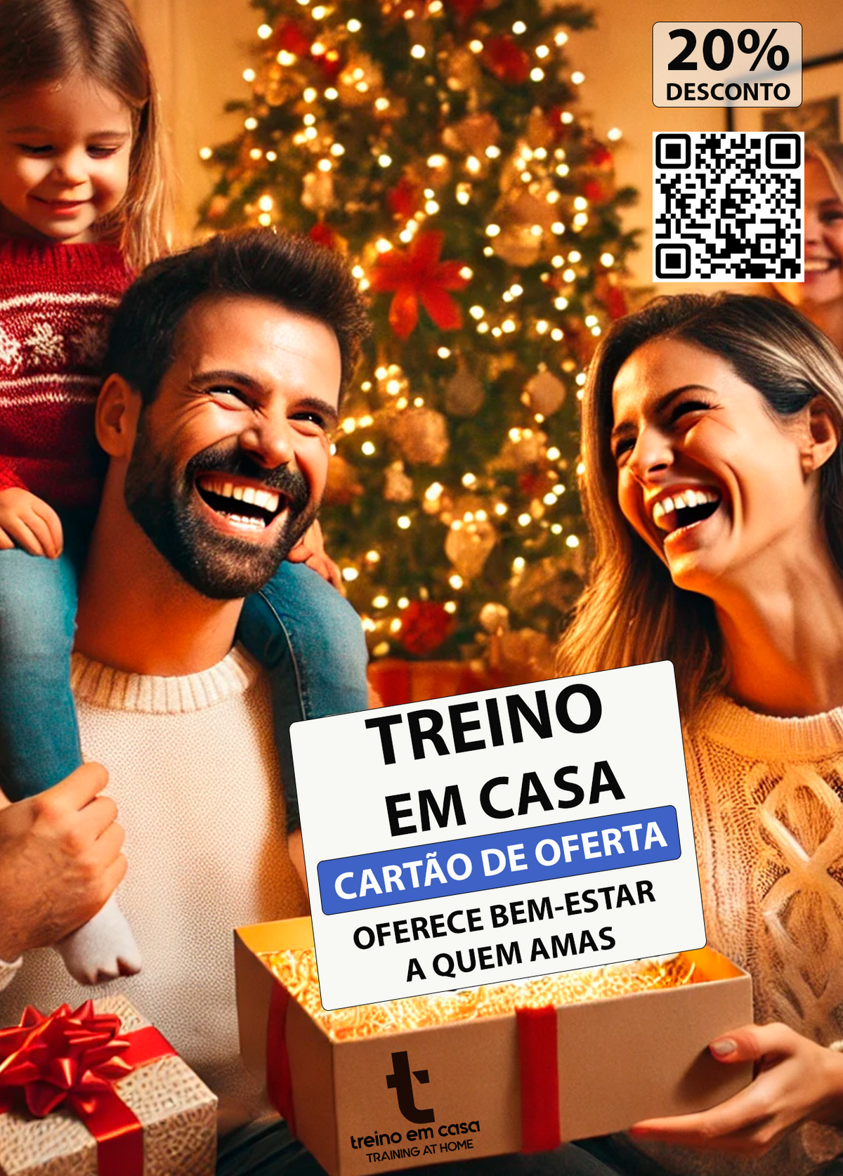 Cartaz de oferta de treino em casa numa composição natalícia